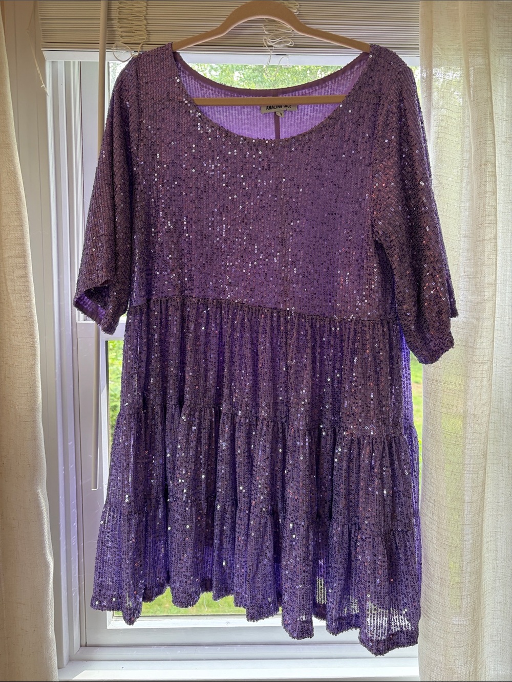 Amazing Lace Purple Sequin Tiered Dress